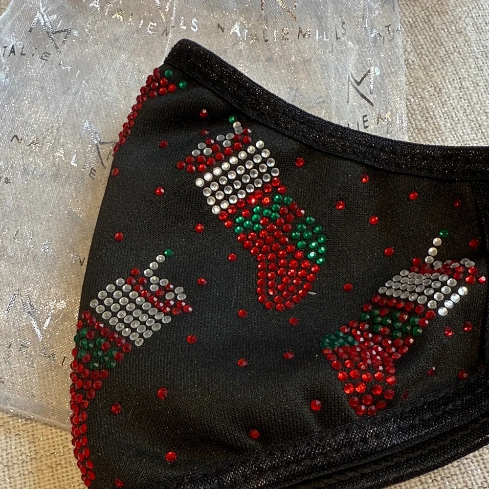 New Natalie Mills Rhinestone Holiday Christmas Stockings Face Mask